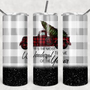 It’s the Most Wonderful Time of the Year – Red Truck - Glitter, 20oz. Skinny Straight Tumbler, PNG File