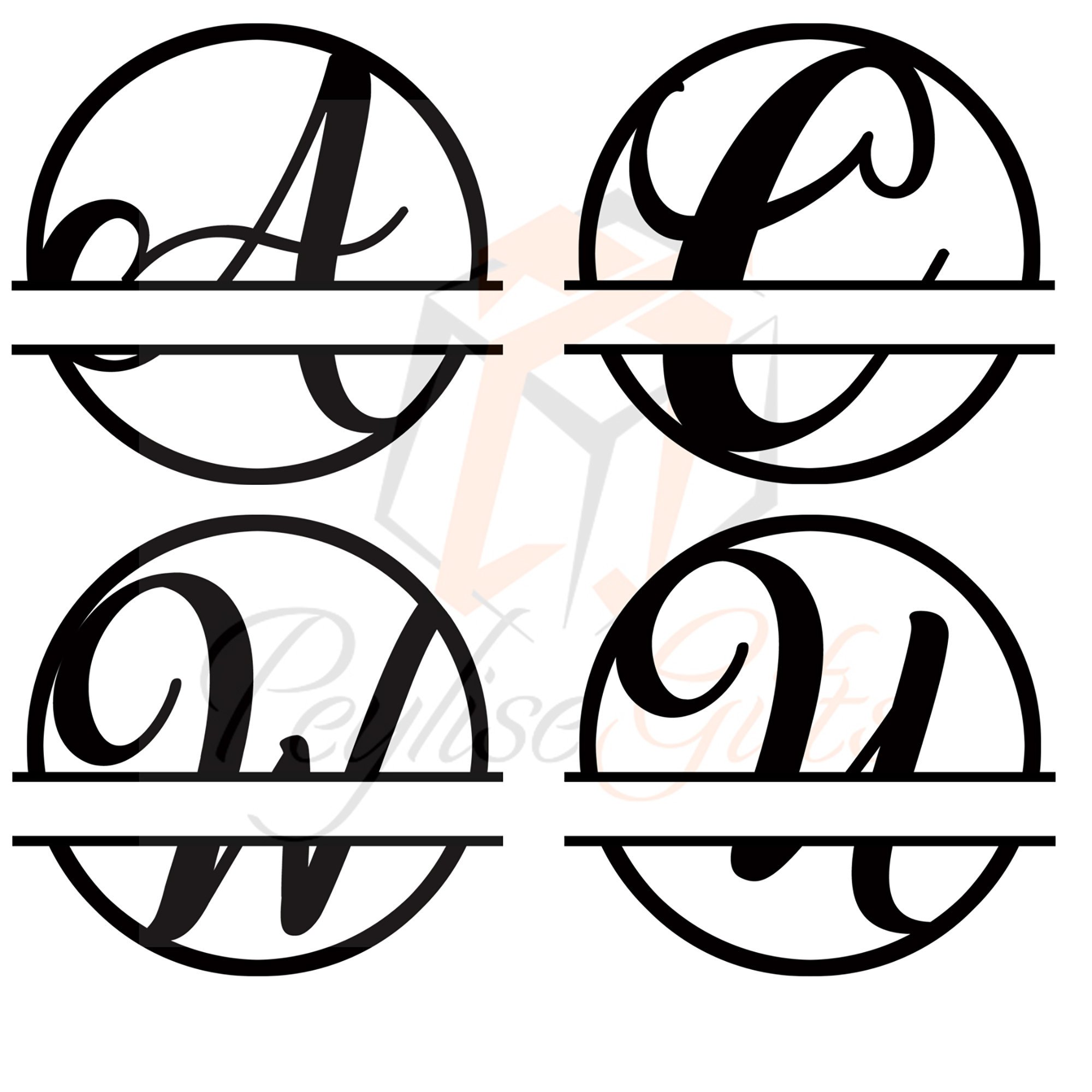 Split Monogram Svgpng Split Circle Frame Alphabet Digital Download