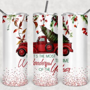 It's the Most Wonderful Time of Year - Red Truck, 20oz. Skinny Straight Tumbler, PNG File
