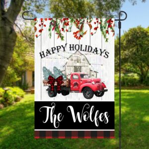 Christmas Garden Flag, Happy Holidays, Christmas Tree Farm, Vintage Red Truck, Christmas, Personalized Garden Flag 12"x18" Double Sided