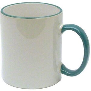 Ceramic Mug - White w/Green Rim and Handle - 11 oz