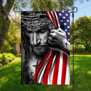 American Flag with Jesus with Name, Personalized Garden Flag, Garden Flag, Sublimation Garden Flag, Double Sided