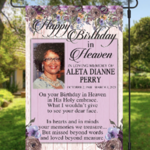 Happy Birthday In Heaven, Personalized Photo Memorial Garden Flag, Double Sided, In Loving Memory Cemetery Grave Flag Decor, 12"x18" in size