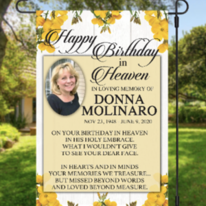 Happy Birthday In Heaven, Personalized Photo Memorial Garden Flag, Double Sided, In Loving Memory Cemetery Grave Flag Decor, 12"x18" in size