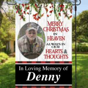 Personalized Photo Memorial Garden Flag, Any Message Double Sided, In Loving Memory Cemetery Grave Flag Decor, Merry Christmas in Heaven